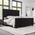 Albott King Size Platform Bed Frame, Upholstered Bed with Vertical Channel Tufted Wingback Headboard & Footboard, Premium Velvet, No Box Spring Needed, Black