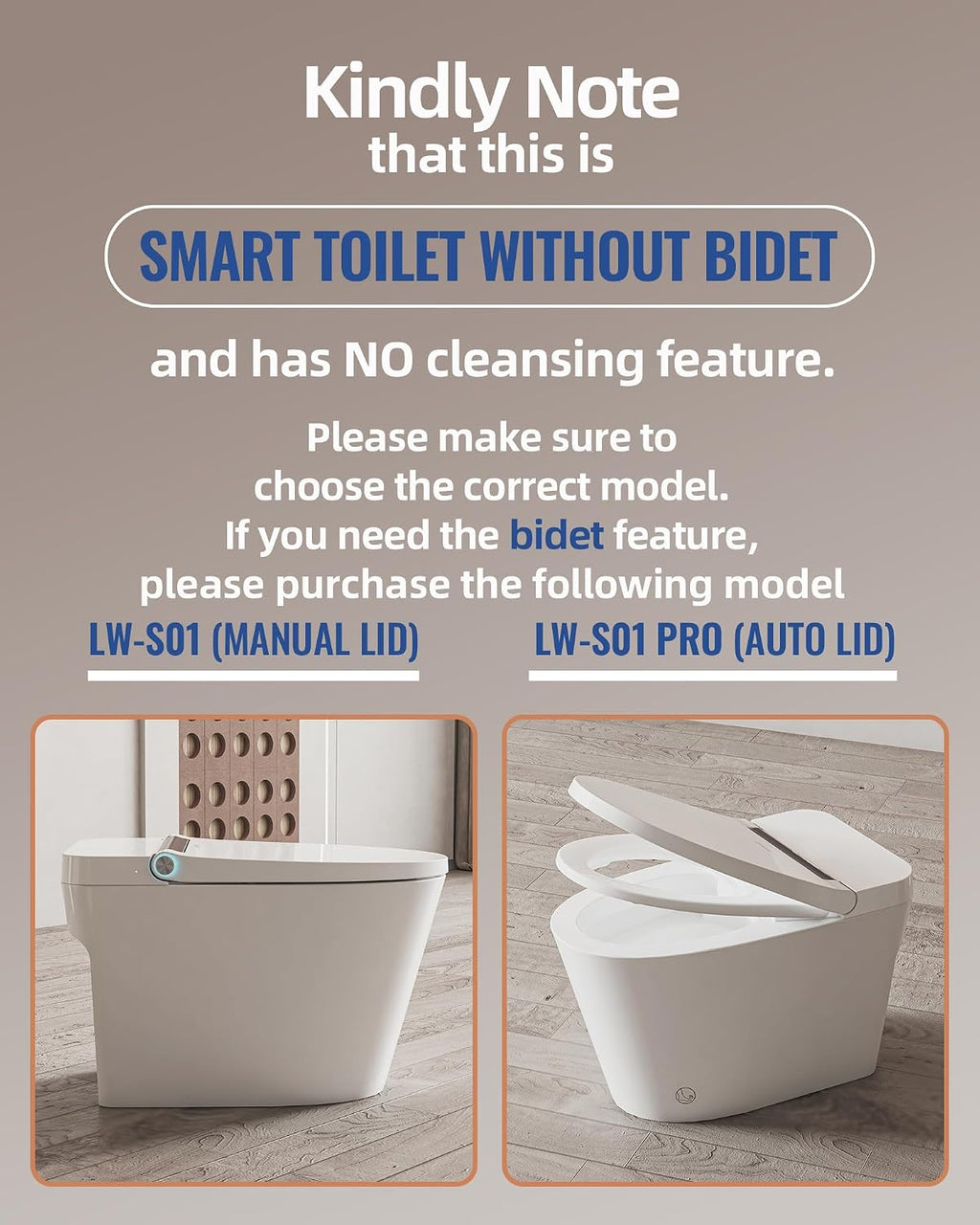 Smart Toilet Lite without Bidet, One Piece Elongated Modern Toilet with Heated Seat, Pump-Assisted Auto Flush, Foot Sensor Operation, Night Light, Built-in Water Tank, Blackout Flush