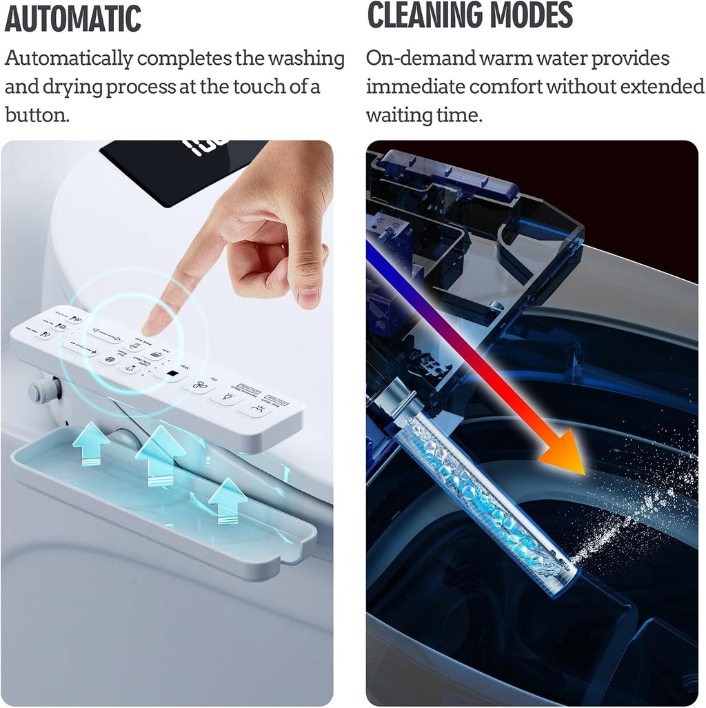 WLJBIDET Heated Bidet Toilet Seat with Dual-Position Control Mode, Side Panel & Remote Control, Self-Cleaning Nozzle, Adjustable Warm Water and Dryer, Display Screen, Night Light, Round