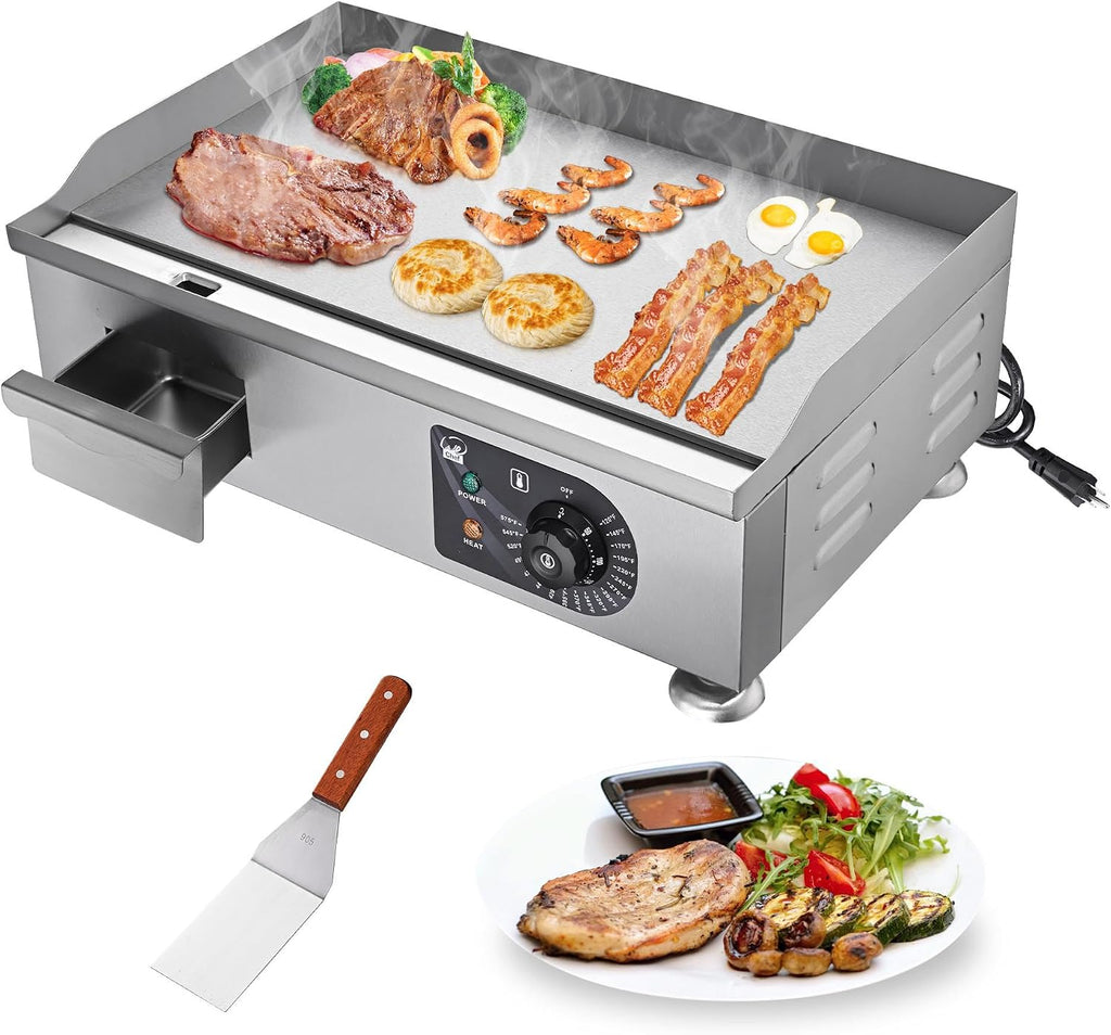WeChef 22'Commercial Griddle 3000W Electric Countertop Griddle Non-Stick Flat Stainless Steel Adjustable Restaurant Grill Temperature Control Restaurant BBQ Grill