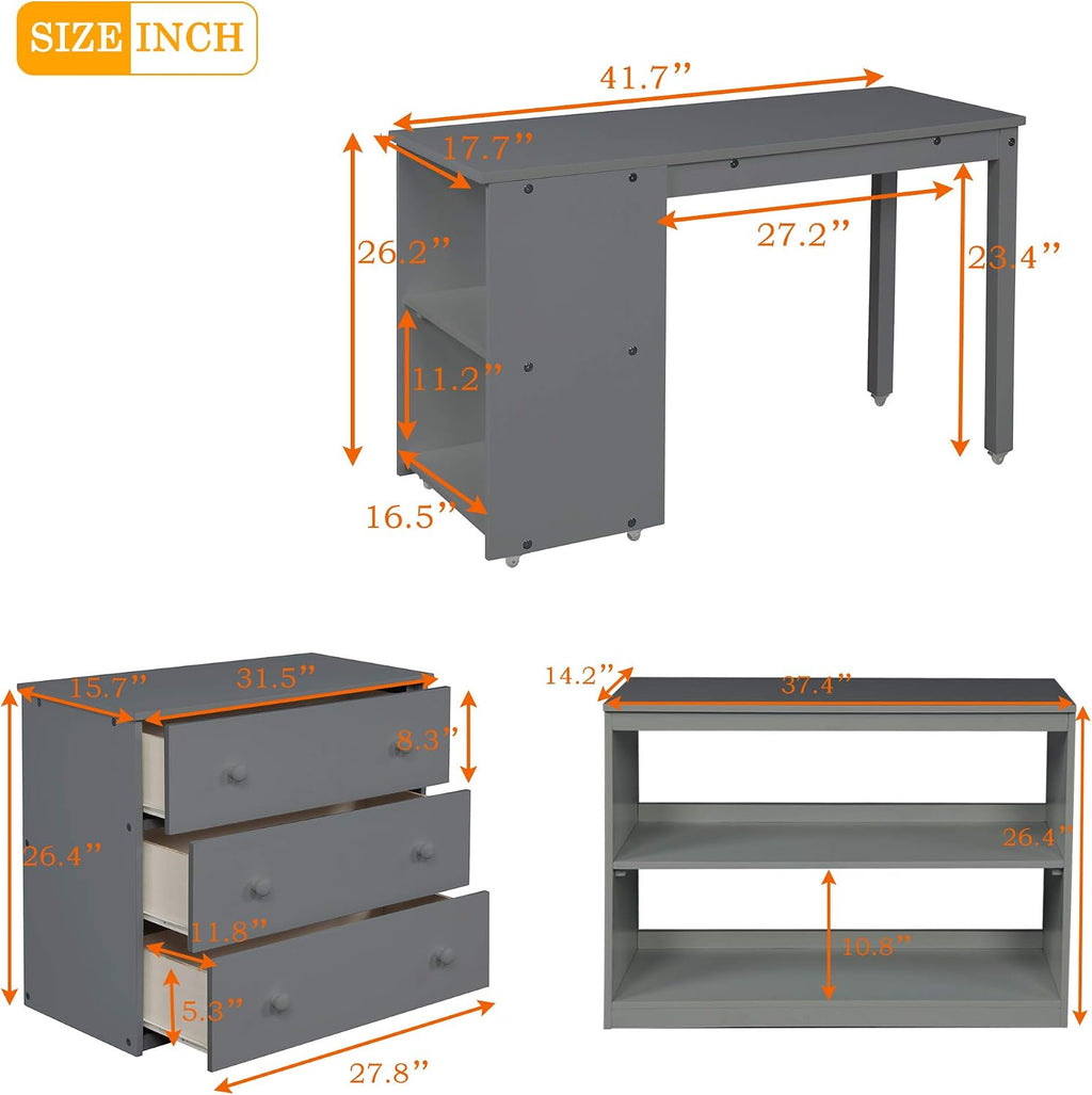 Harper & Bright Designs Twin Size Low Loft Bed with Desk and Storage Cabinet, Wooden Low Study Loft Bed with Drawers, for Kids Teens Girls Boys - Gray
