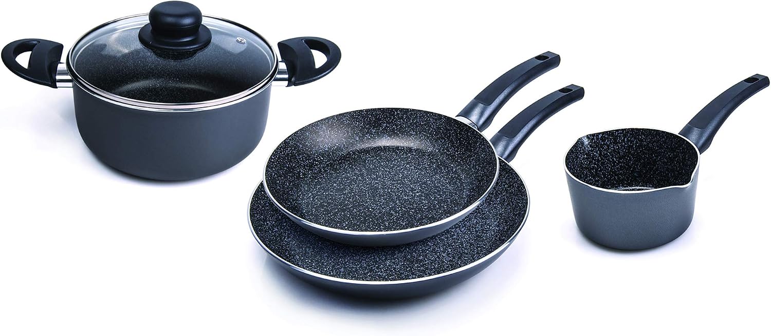 ALLUFLON Tradition Italia Battery 5 Pieces, Frying Pan 24-28 cm, Casserole 1 Handle 14 cm, Casserole 2 Handles 20 cm and Lid 20 cm, Aluminium