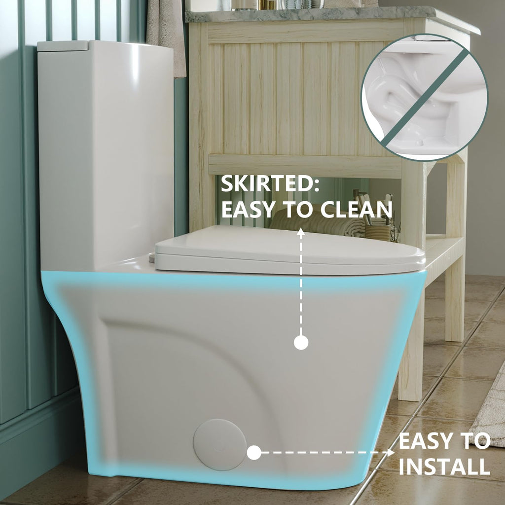 DeerValley Elongated One Piece Toilet with Comfortable Chair Seat Height, Dual Flush Toilet 1.1/1.6 GPF and 10' Rough-in Toilet Bowl DV-1F52102R