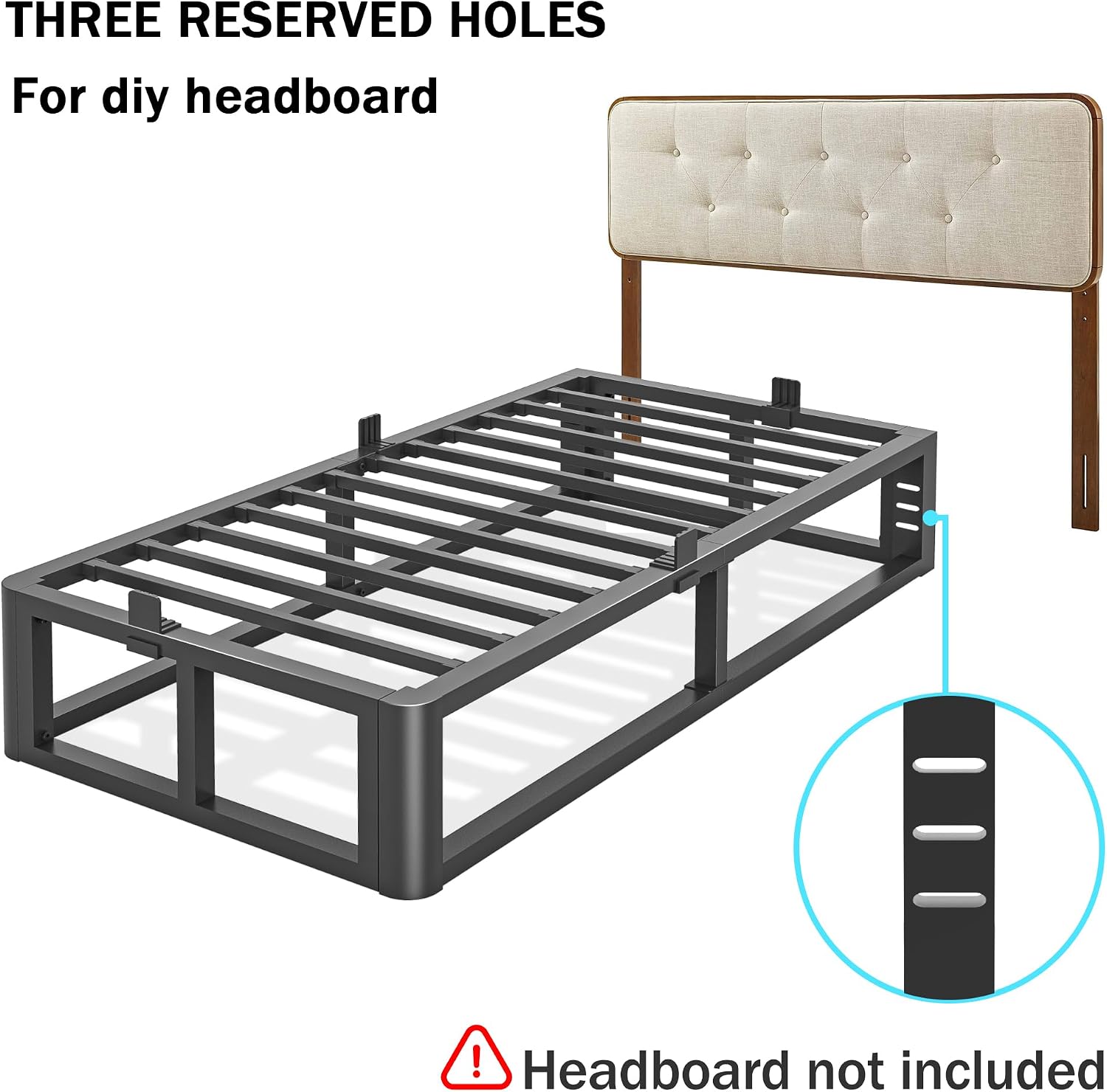 Firpeesy Metal Heavy Duty 18 inch Twin XL Bed Frame with Rounded Corner and Headboard Hole Mattress Retainers 3500 LBS No Box Spring Needed Platform Noise Free Easy Assembly