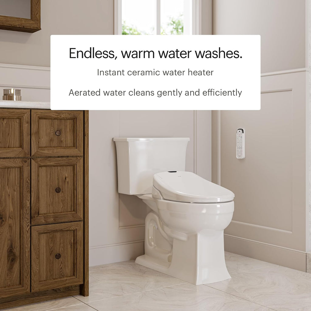 Brondell Bidet Toilet Seat S1400, Smart Toilet Seat, Dual Stainless-Steel, Self-Cleaning Nozzle With Clean Plus Technology, Endless Warm Water Bidet, Warm Air Dryer-Nightlight, Heated Seat, Elongated