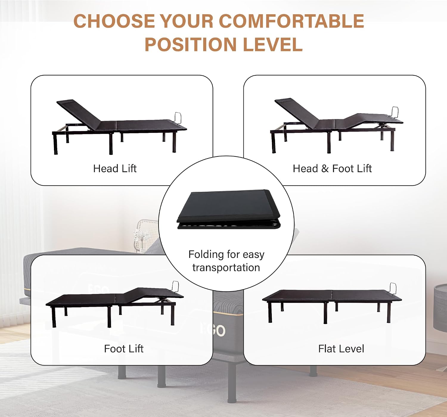 MLILY EGOHOME Adjustable Bed Frame Twin XL and 14 inch Memory Foam Mattress, Wireless Remote Adjustable Bed Base with 12' Adjustable Legs and Head and Foot Incline, Zero Gravity, Easy Assembly
