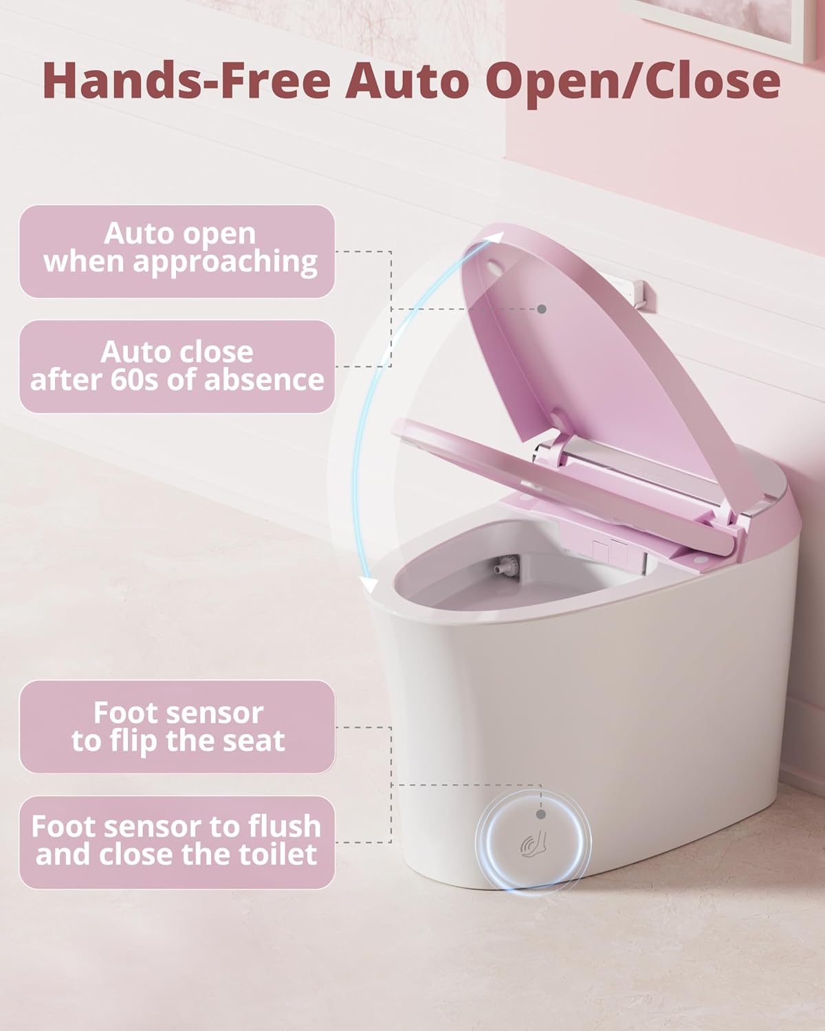 CANEST Pink Smart Toilet with Bidet Built In, ADA Comfort Height Bidet Toilet with Tank, Auto Open&Close Lid, Adaptive Heated Seat Warm Water Dryer, Foot Sensor, 1000g MAP Flush, Remote Control