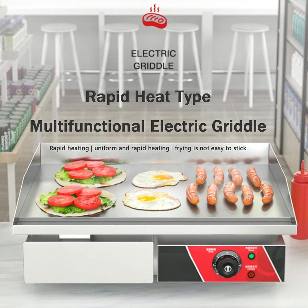 Commercial Griddle, Electric Griddle, Cast Iron Griddle, Stainless Steel Frame, 122℉-572℉ Adjustable Temperature Control, Removable Oil Storage Box, Restaurant Teppanyaki Grill,4400w