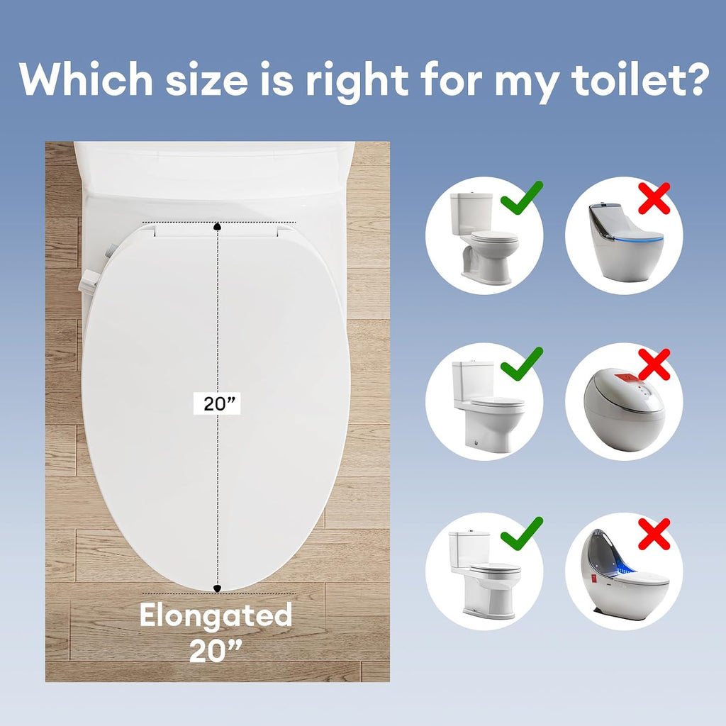 Electric Heated Bidet Toilet Seat Elongated, Smart Toilet Seat With Adjustable Warm Water Pressure, Soft Closed Lid, Night Light, Self-Cleaning Dual Nozzles For Frontal & Rear Wash E300