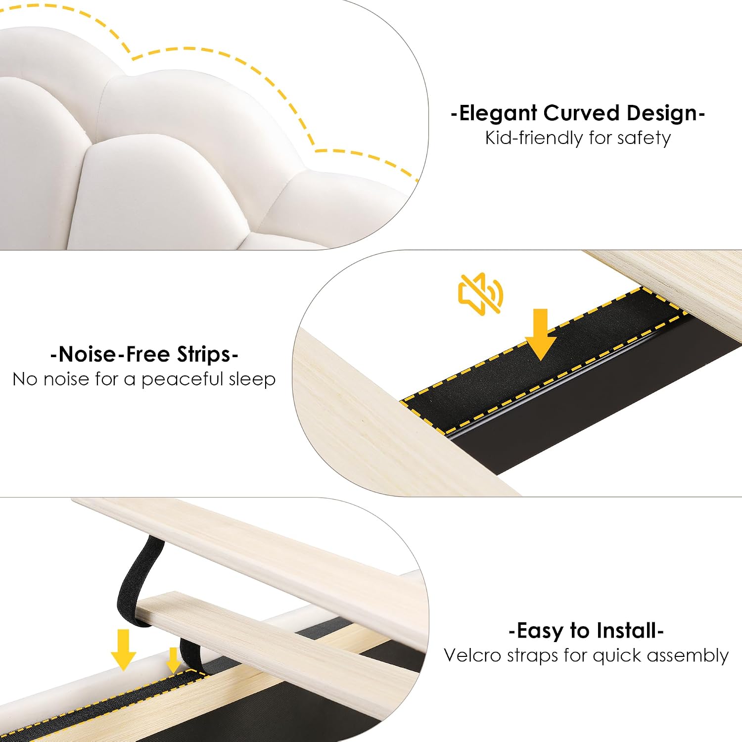 HIFIT Twin Upholstered Smart LED Bed Frame with Storage Drawer and Adjustable Chic Double Petal Headboard, Princess Platform Bed for Girls/Kids, Solid Wood Slat Support/No Box Spring Needed, Beige