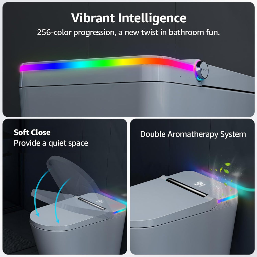 Smart Toilet with Bidet Built In, Heated Seat, Warm Water Wash & Dryer, Tankless Bidet Toilet with Foot Sensor & Night Light, Auto Open/Close Lid & Flush, Wireless Remote, 1.26GPF Water-Saving Design