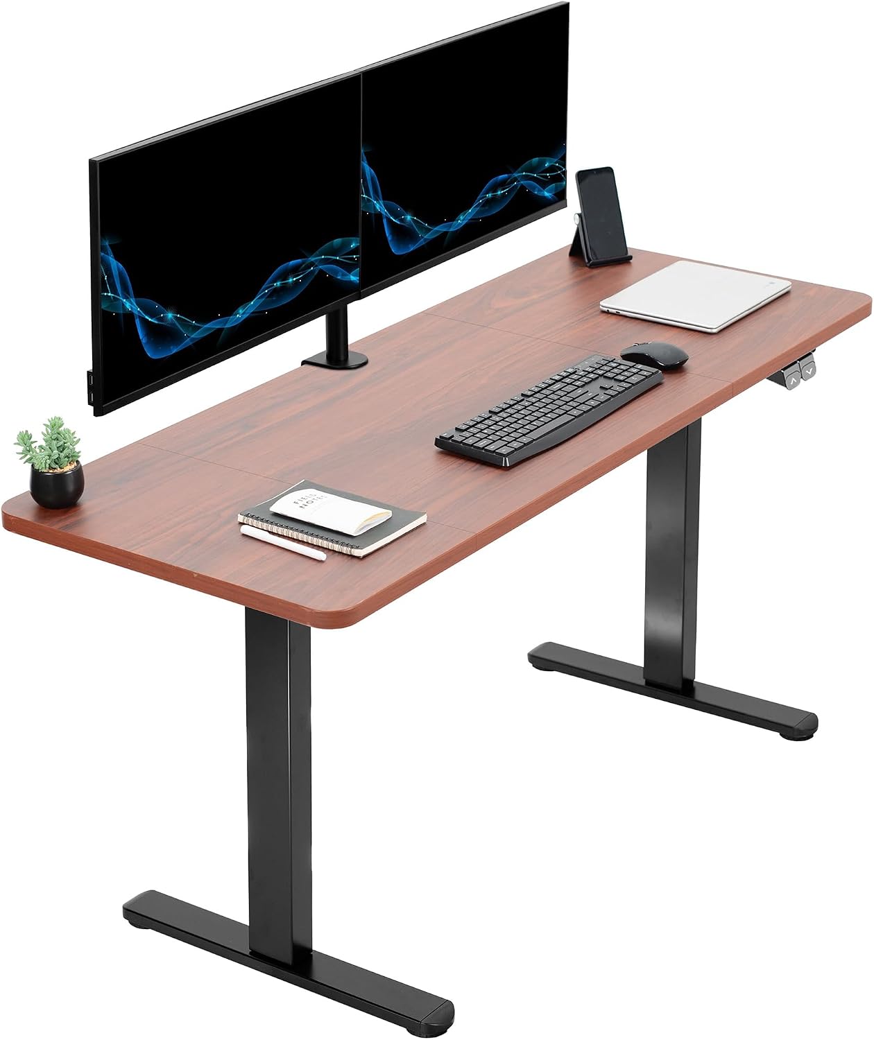 VIVO Electric 60 x 24 inch Stand Up Desk, Height Adjustable, Dark Walnut Top Black Frame, Home and Office Furniture Sets, DESK-KIT-B06D
