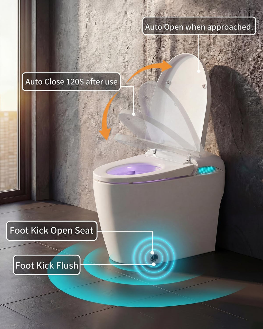 TOTTE Smart Toilet with Bidet Built-in, Automatic Lid, Heated Seat & Dryer, ADA Comfort Height Bidet Toilet, Foam Shield, Night Light, Instant Warm Water, Built-in Aroma System for Modern