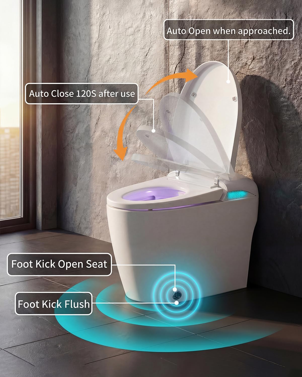 TOTTE Smart Toilet with Bidet Built-in, Automatic Lid, Heated Seat & Dryer, ADA Comfort Height Bidet Toilet, Foam Shield, Night Light, Instant Warm Water, Built-in Aroma System for Modern