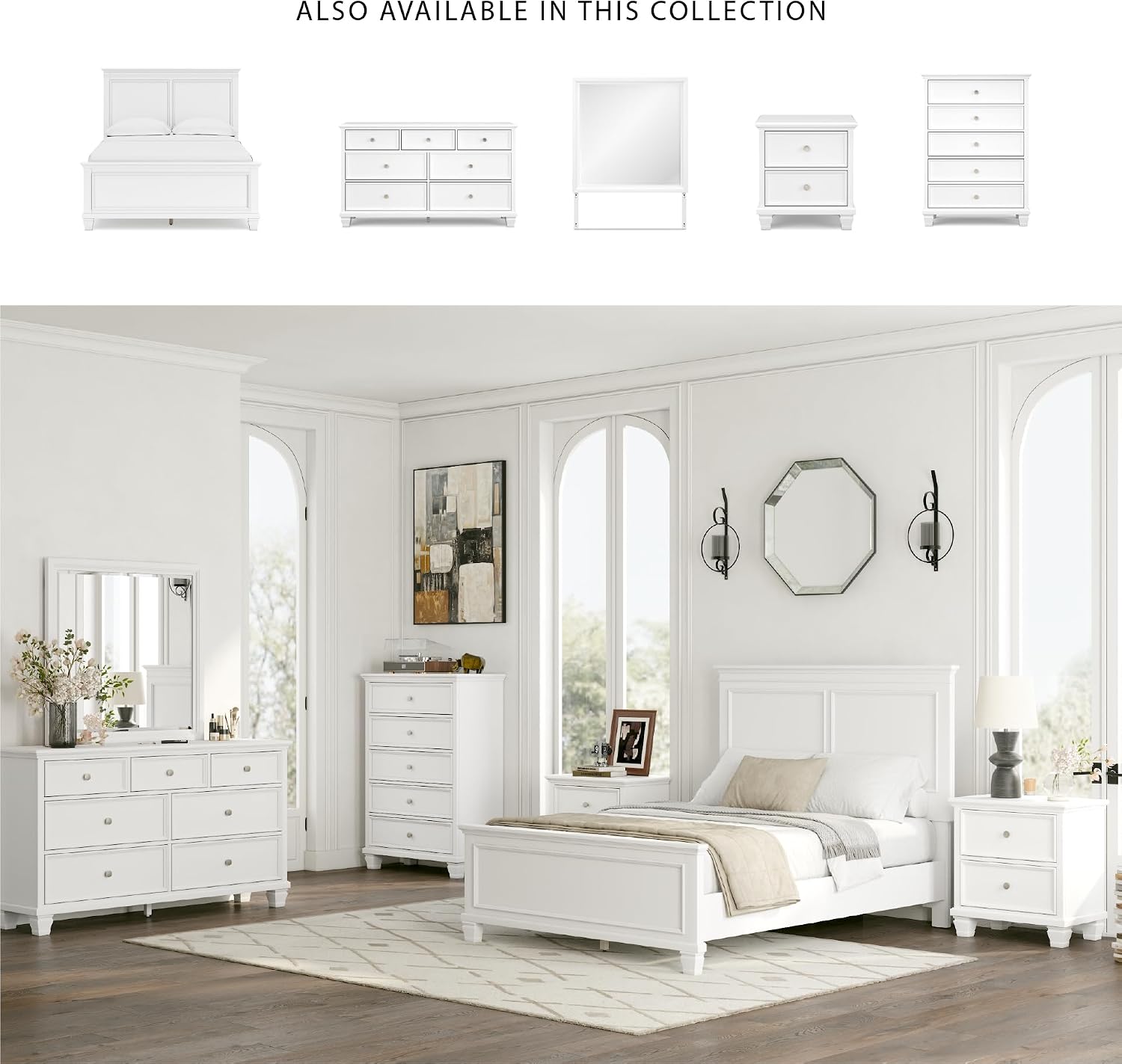 Signature Design by Ashley Fortman Transitional Full Panel Bed with Tapered Feet, Foundation or Box Spring Needed, White