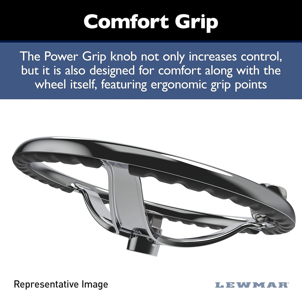 Lewmar Power Grip Boat Steering Wheel with 1/2' Welded Nut - 15.5' Diameter, Weather-Resistant Stainless Steel, Professional Knob with Ergonomic Finger Grips