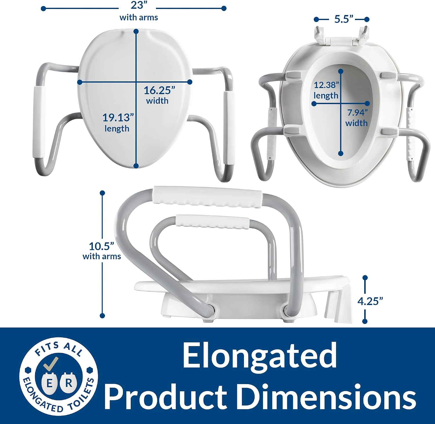 Bemis Assurance 3' Raised Toilet Seat with Handles, Therapist Preferred for Safety, Secure Hinges, Clean Shield Guard, Elongated, White
