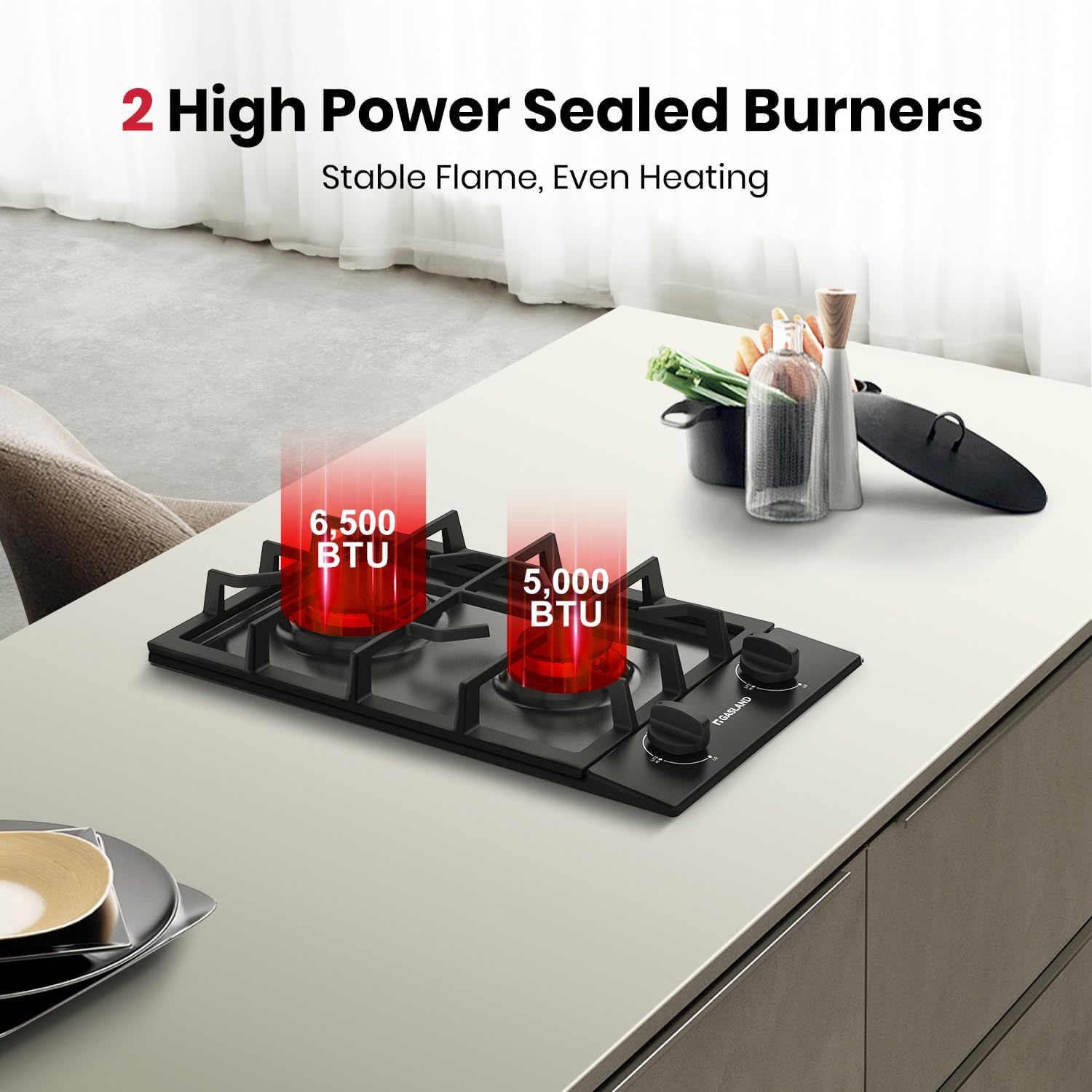 GASLAND 2 Burners Gas Cooktop 12 Inch GH30EF Drop-in Propane Stove Top with Thermocouple Protection, LPG/NG Convertible Dual Fuel Natural Gas Hob, Black
