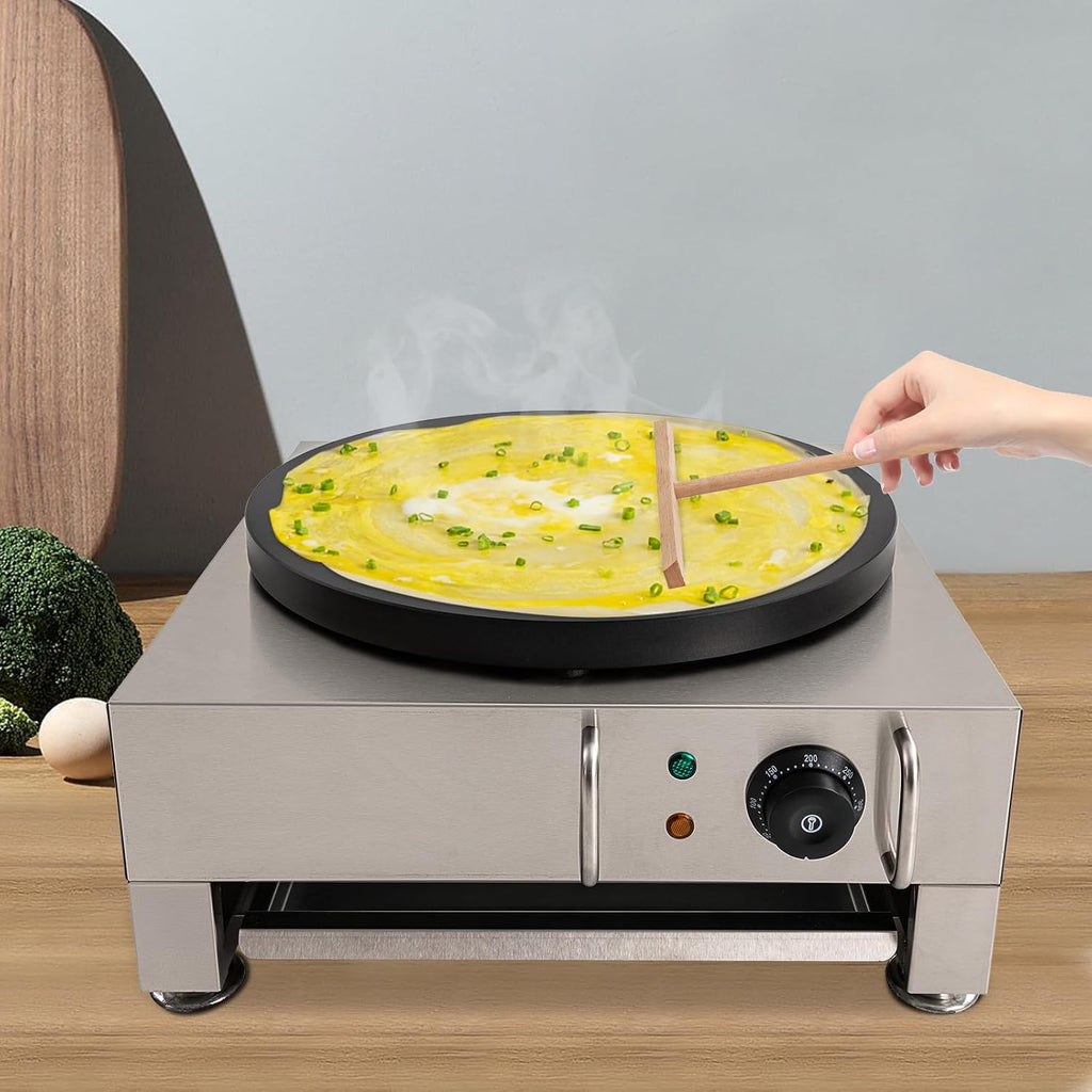 Commercial Electric Crepe Maker, 2200W 16 Inch Nonstick Crepe Pan Electric Crepe Griddle, Large Round Commercial Crepe Machine 122°F-572°F Temp. Range for Crepes, Blintzes, Tortillas, Eggs