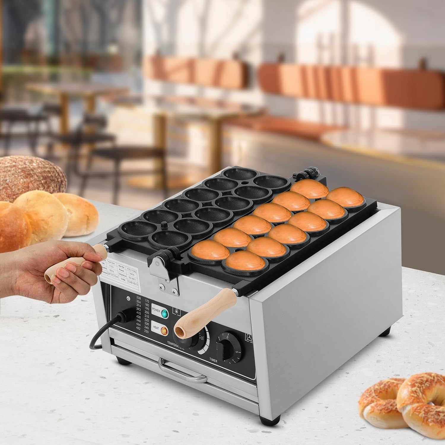 12PCS Egg Shaped Waffle Maker, Electric Commercial Stainless Steel Nonstick Waffle Baker Machine Popular Snack Equipment New Belgium Waffle Baker Maker (Egg Shaped)