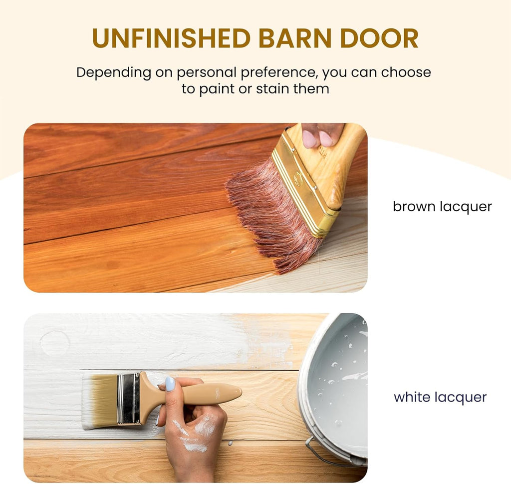 SMARTSTANDARD 28in x 84in Sliding Barn Door with 5ft Barn Door Hardware Kit Included, Unfinished Solid Spruce Wood Door, Assembly Required, DIY, Stainable, Natural