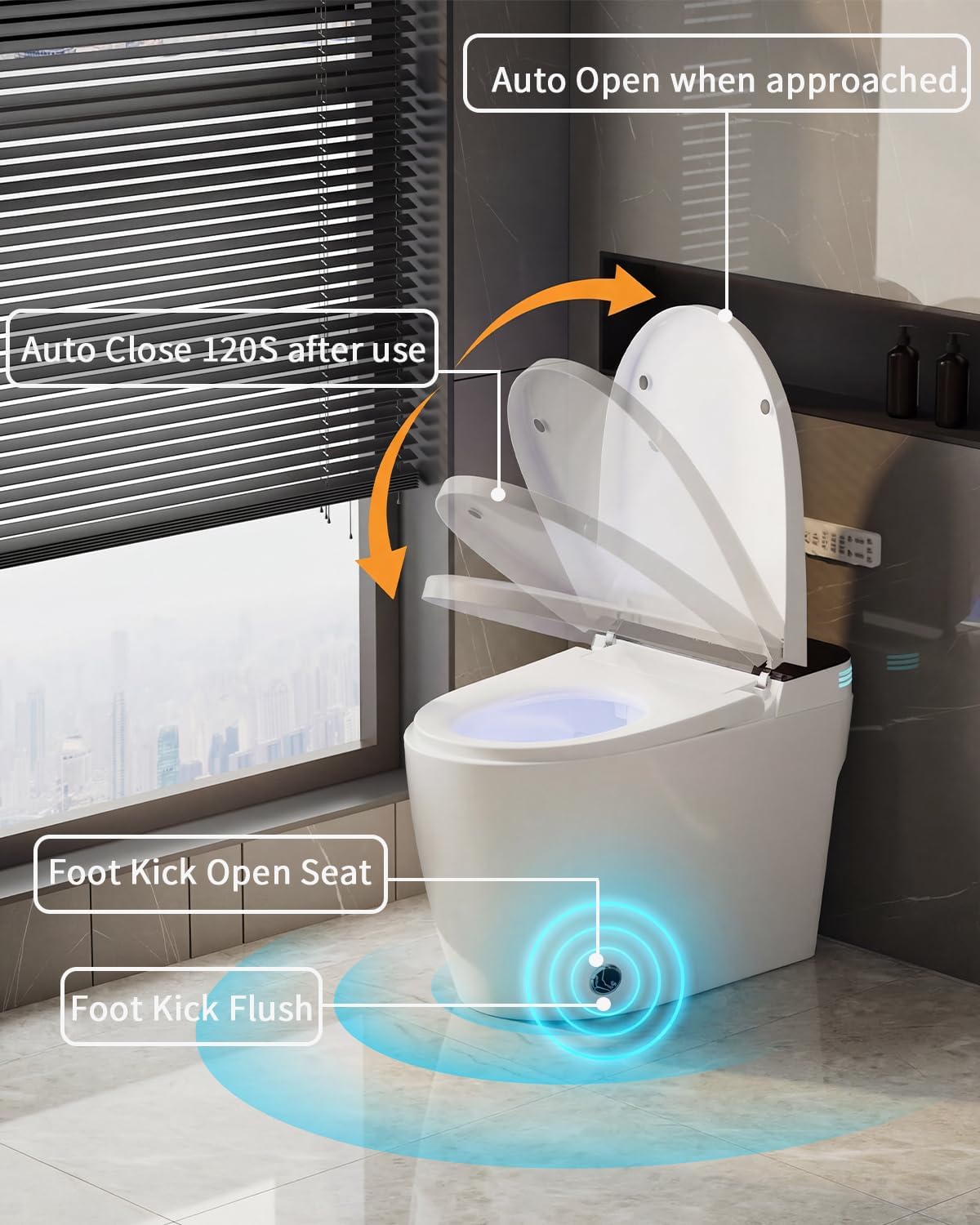 TOTTE Luxury Smart Toilet with Bidet, Hands-Free with Auto Open/Close Lid & Self-Cleaning Bowl | Adaptive Warm Water Wash & Heated Seat, Built-in Aroma, One-Piece Elongated Design