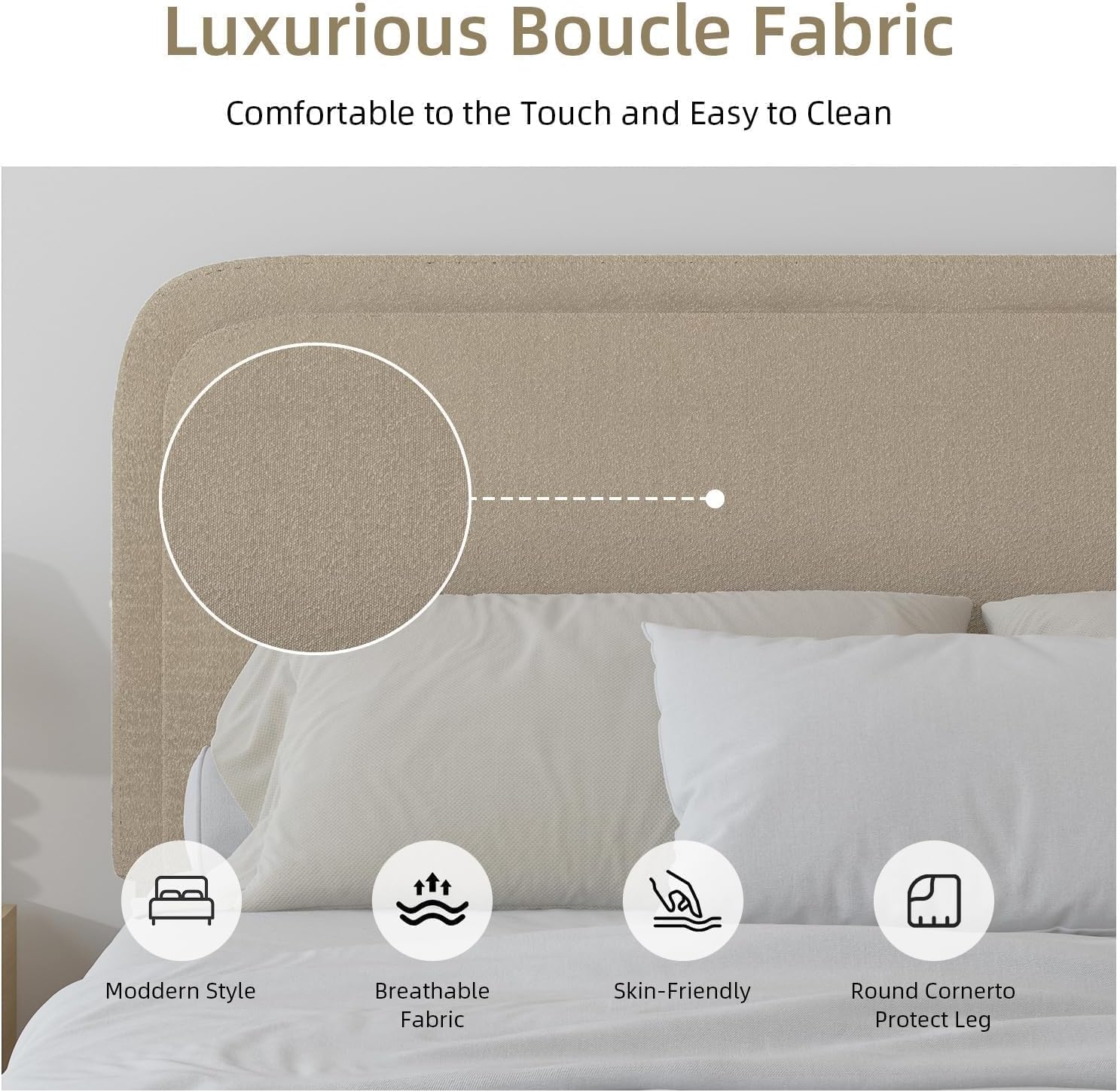 BarnFurin Full Size Bed Frame,Cloud Boucle Upholstered Platform Bed Frame with Headboard, Soft Rounded Corners, No Box Spring Required, Non-Slip and Noise-Free, Easy Assembly, Beige
