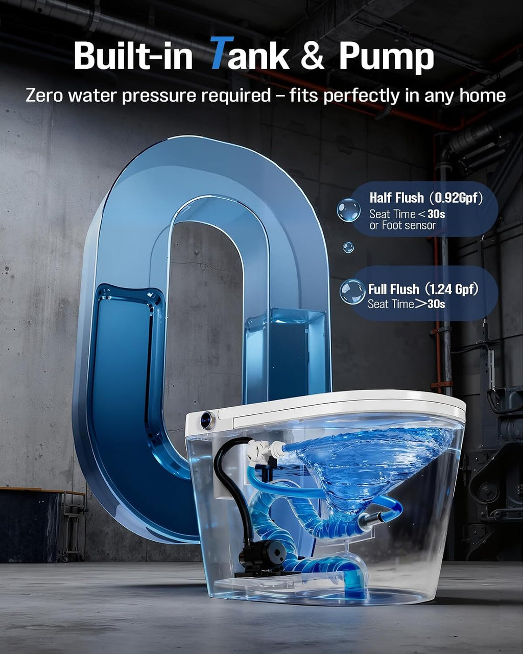 Electric Smart Toilet with Bidet Built-In & Tank, No Water Pressure Limit, Modern Design with Foam Shield, Foot Sensor & Auto Flush, Elongated One Piece, Heated Seat, Warm Air Dryer, 1000g MaP Flush