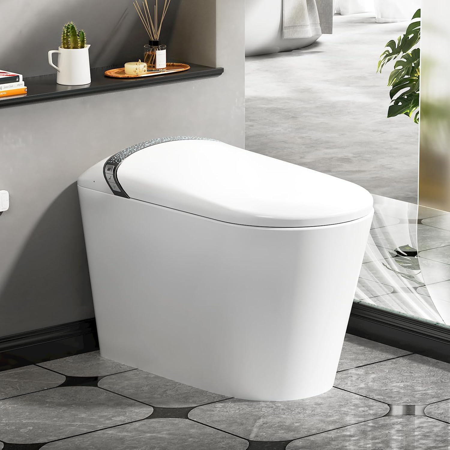 WinZo Smart Toilet with Bidet, 17 inch Comfort Seat Height, Auto Open/Close Foot Kick Flush Heated Seat, LED Night Light, 1.28 GPF Multiple Cleaning Modes (White)