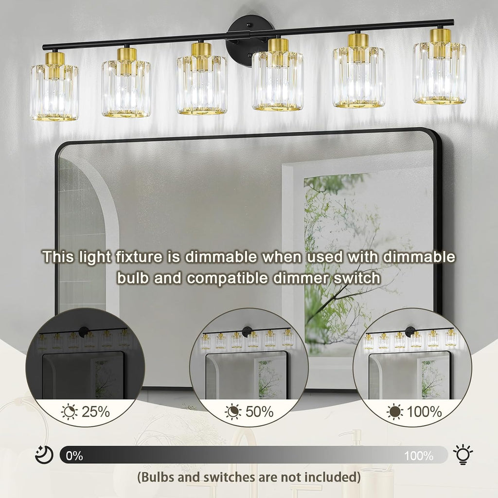 Crystal Bathroom Light Fixtures,Bathroom Lighting Fixtures Over Mirror, Modern 6-Light Brushed Nickel Vanity Lights for Mirror, Restroom,Kitchen(Ceramic E26 Socket,Bulbs Not Include)