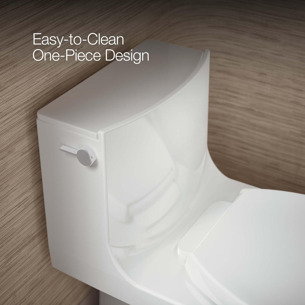 KOHLER Veil One-Piece Skirted Toilet, Dual Flush, Elongated Bowl, Skirted Trapway, White, Hidden Cord Option, Conceals Bidet Seat Cords, K-1381-HC-0
