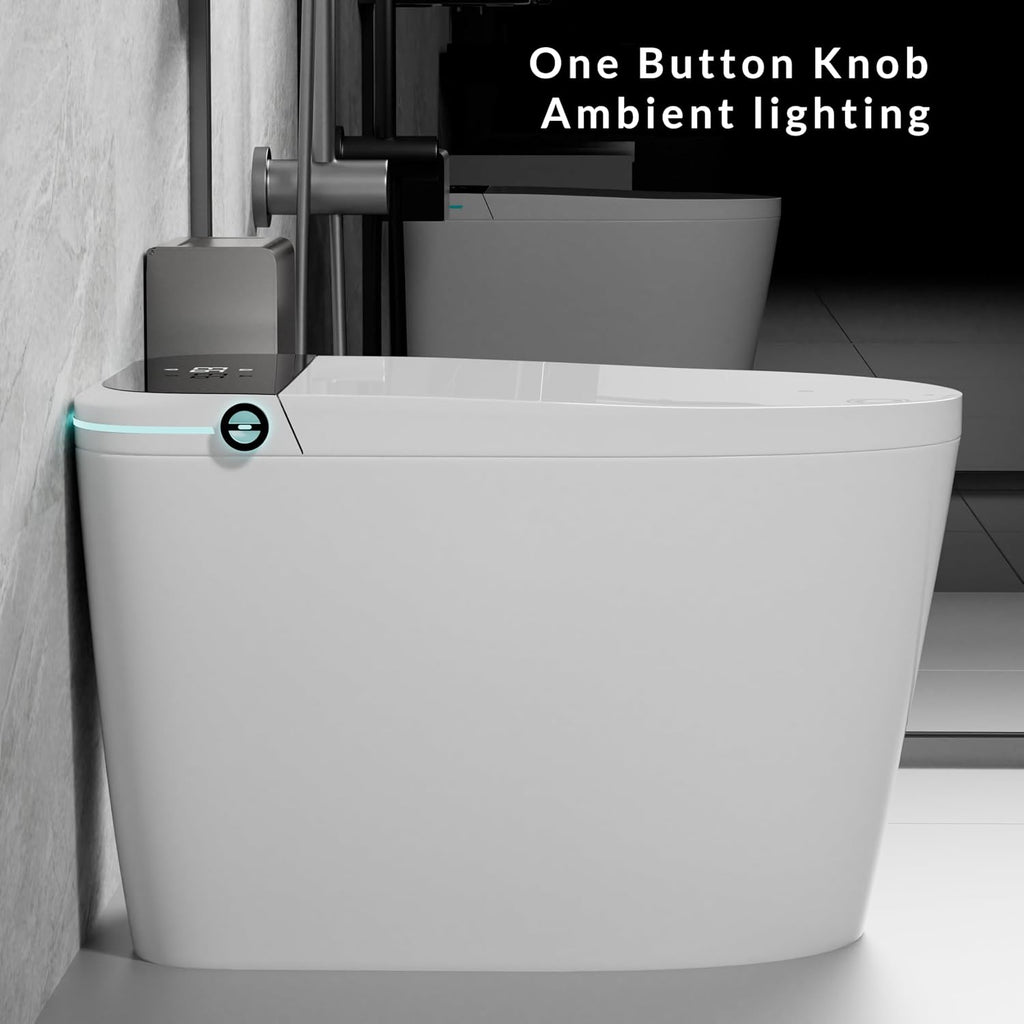 WinZo Tankless Smart Toilet With Heated Bidet Seat,Hands-Free Function, Powerful Flush 1.28 GPF, Auto Open/Close/Flush,LED Screen,White