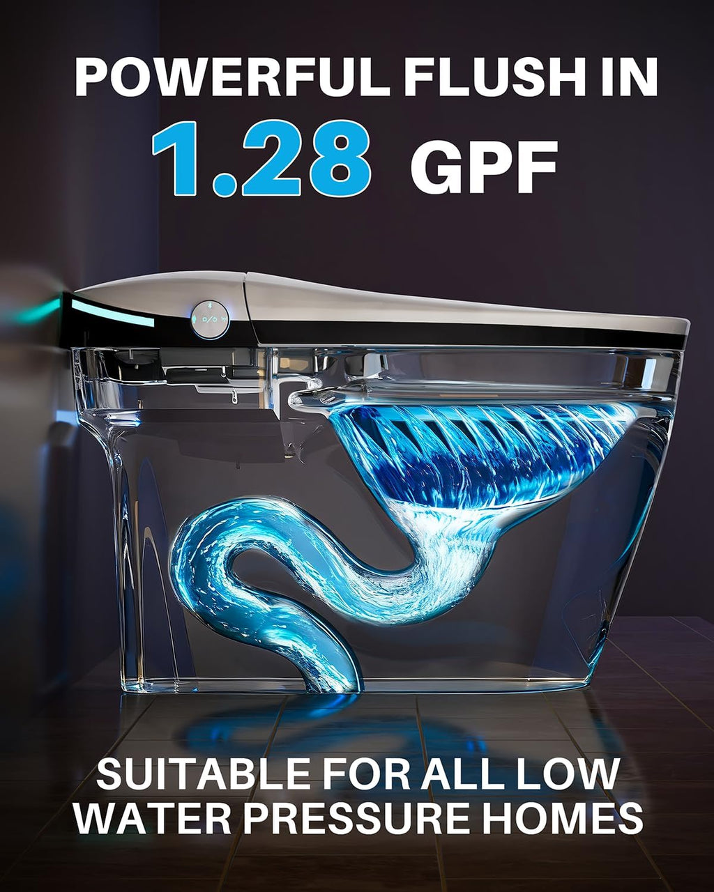 WinZo Modern Smart Toilet, 1.28 Intelligent Bidet Toilet with Auto Open/Close, Heated Seat with Warm Water and Dryer, Tankless Design with Remote Control, LED Display For Master Bathroom, gray