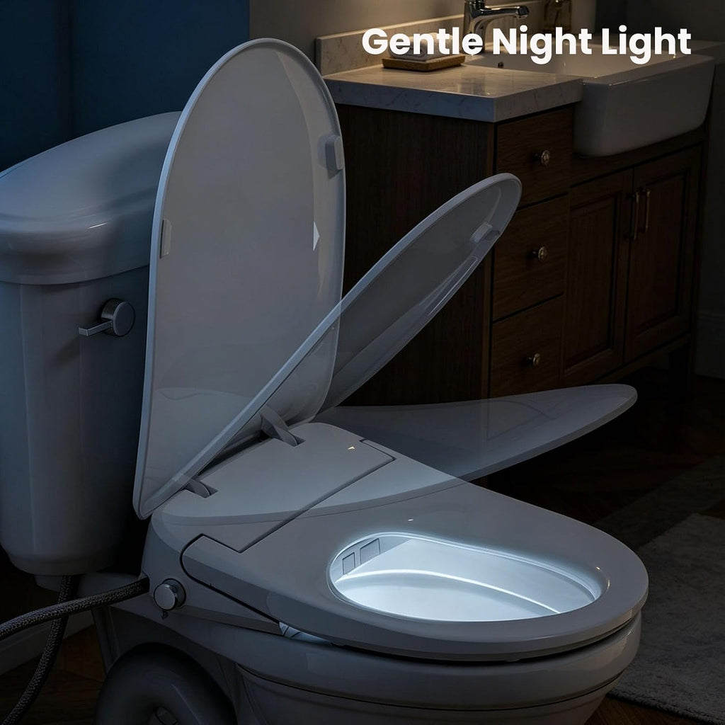 R&T Electric Bidet Seat for Small Round Toilet, Adjustable Warm Water, Air Dryer, Heated Seat, Night Light, Deodorization V305-2