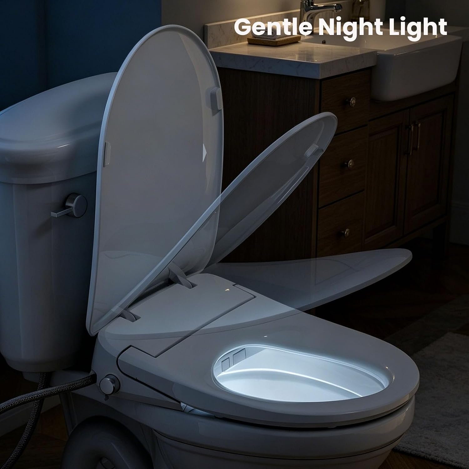 R&T Electric Bidet Seat for Small Round Toilet, Adjustable Warm Water, Air Dryer, Heated Seat, Night Light, Deodorization V305-2