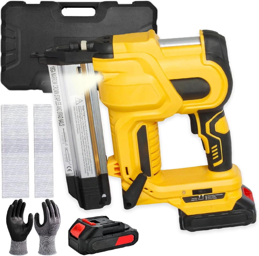Electric Nail Nailer,21v Nailer Cordless,18 Gauge 2 in 1 Cordless Brad Nailer Stapler,U Shaped Nail/Straight Nail,for Upholstery and Carpentry,with Gloves,1 Battery&400 Nails,Yellow