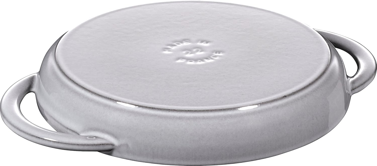Staub 40511-781 Grill & Frying Pan Pure Grill Pan, Round, Gray, 8.7 inches (22 cm), Double Handed, Cast Iron, Enamel, Induction Compatible