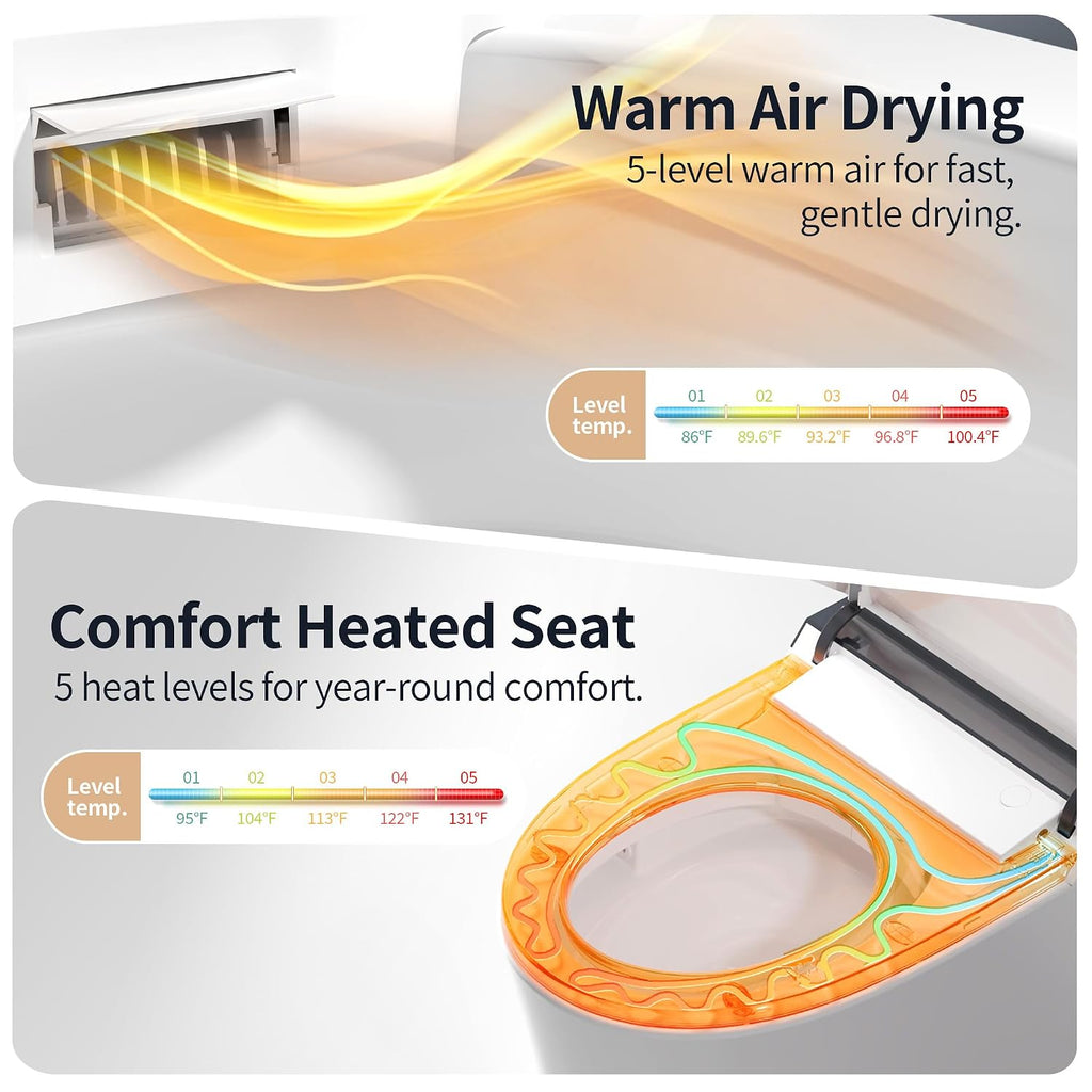 DeerValley Compact Smart Toilet with Bidet Built In for Small Bathroom, Microbubble Wash Auto Flush Water Filter, Instant Heated Seat Dryer Deodorizer Modern Japanese One-Piece Toilet with Night Light