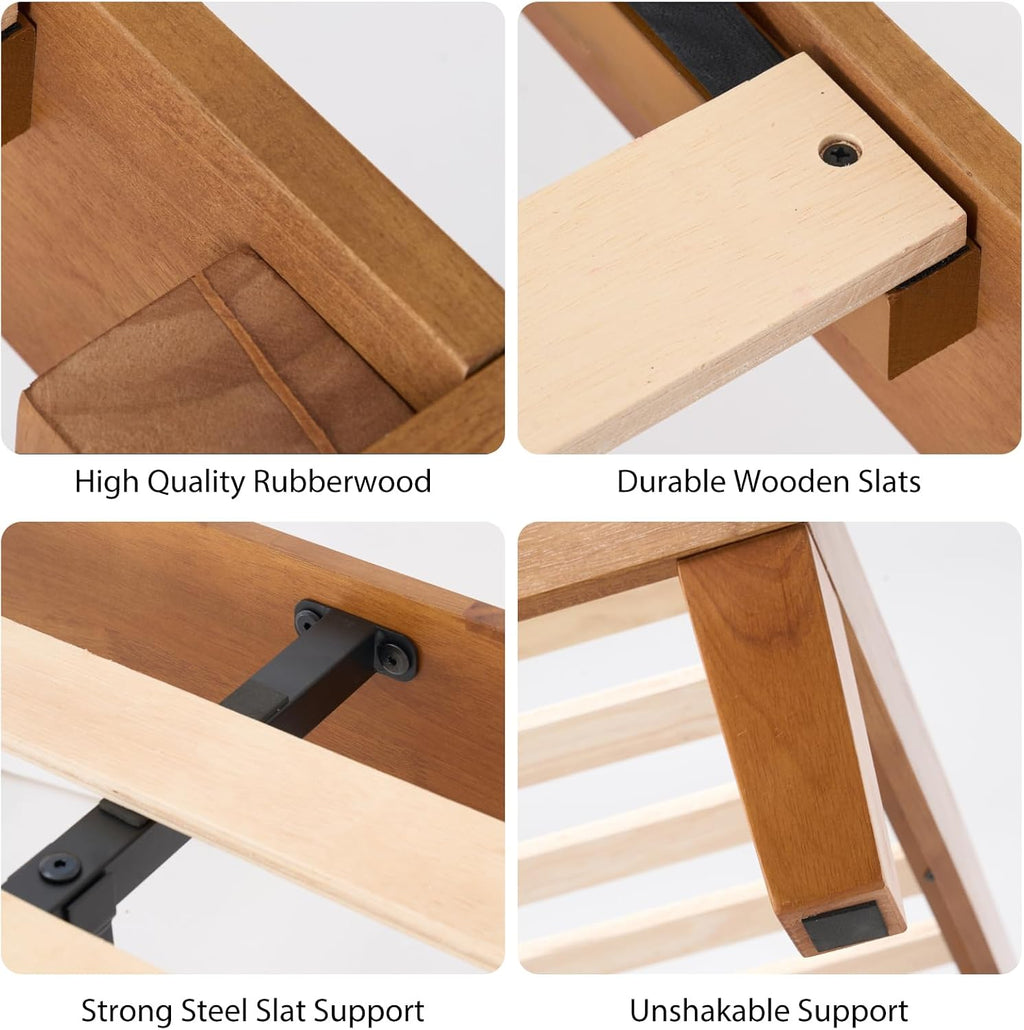 Sweetcrispy Solid Wood Bed Frame - Queen Size Mattress Foundation with Headboard, No Box Spring Needed with 1100LBS Sturdy Wooden Slats Support, Noise Free, Easy Assembly