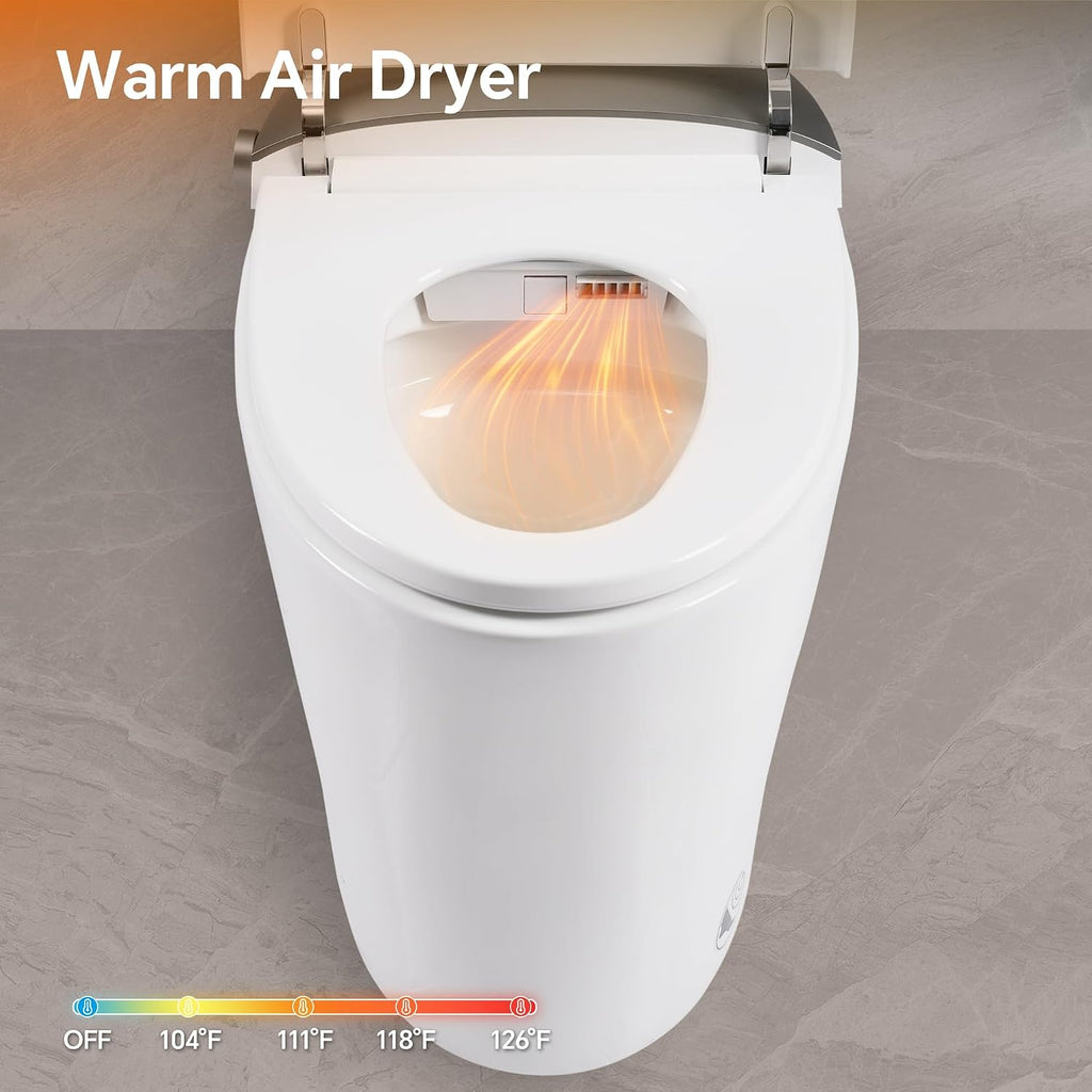 Elongated Smart Toilet with Bidet,Smart Toilet withComfort Height Heated Seat,MAP 1000g Powerful Flush,Warm Water,Dryer,Night Light,Dual Flush 1.1,1.6GPF for Bathrooms.
