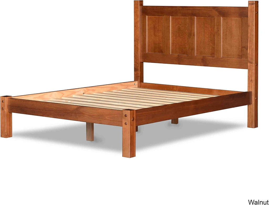 Grain Wood Furniture Shaker Solid Wood Panel Platform Bed, Queen Size, Walnut