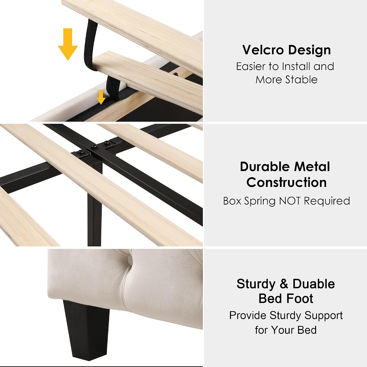 Keyluv Full Size 54.3' Tall Platform Bed Frame with Deep Button Tufted Wingback Headboard and Footboard, Velvet Upholstered Bed Frame with Handmade Pleats, No Box Spring Needed, Beige/Cream
