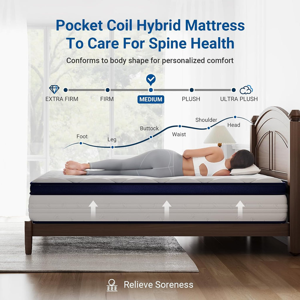 Avenco Queen Mattress, 10 inch Queen Size Mattress with Smarts™ Coil Individual Pocket Spring for Silent Sleep and Strong Edge Support, Mattresses in a Box CertiPUR-US Certified