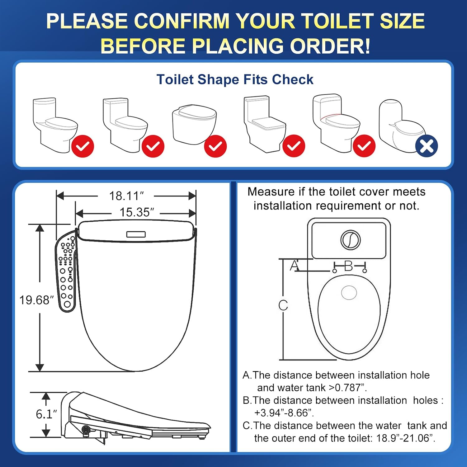 KERDE 08 Smart Electric Bidet Toilet Seat with Warm Air Dryer Heated Adjustable Warm Water Seat Temperature Self-Cleaning Nozzle Easy Installation for Most Toilets Elongated (Remote+Armrest)