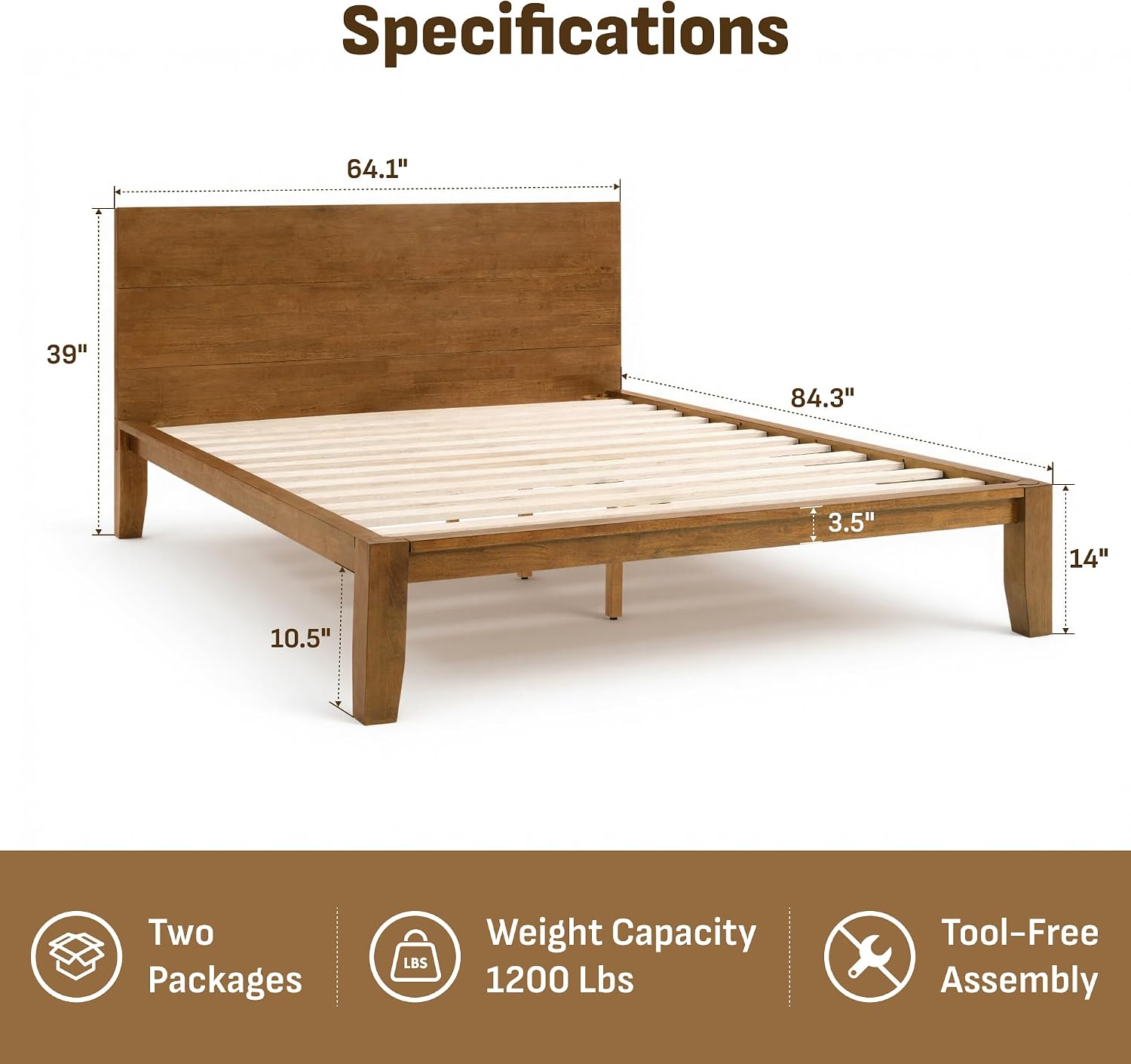 Softa Mikor Queen Japanese Joinery Bed Frame with Headboard, Solid Rubberwood Platform Bed, 1500 Lbs Heavy Duty, SGS Certified, 15Min No-Tool Setup, Storage Shelf, USB-A/C Port, No Box Spring Needed