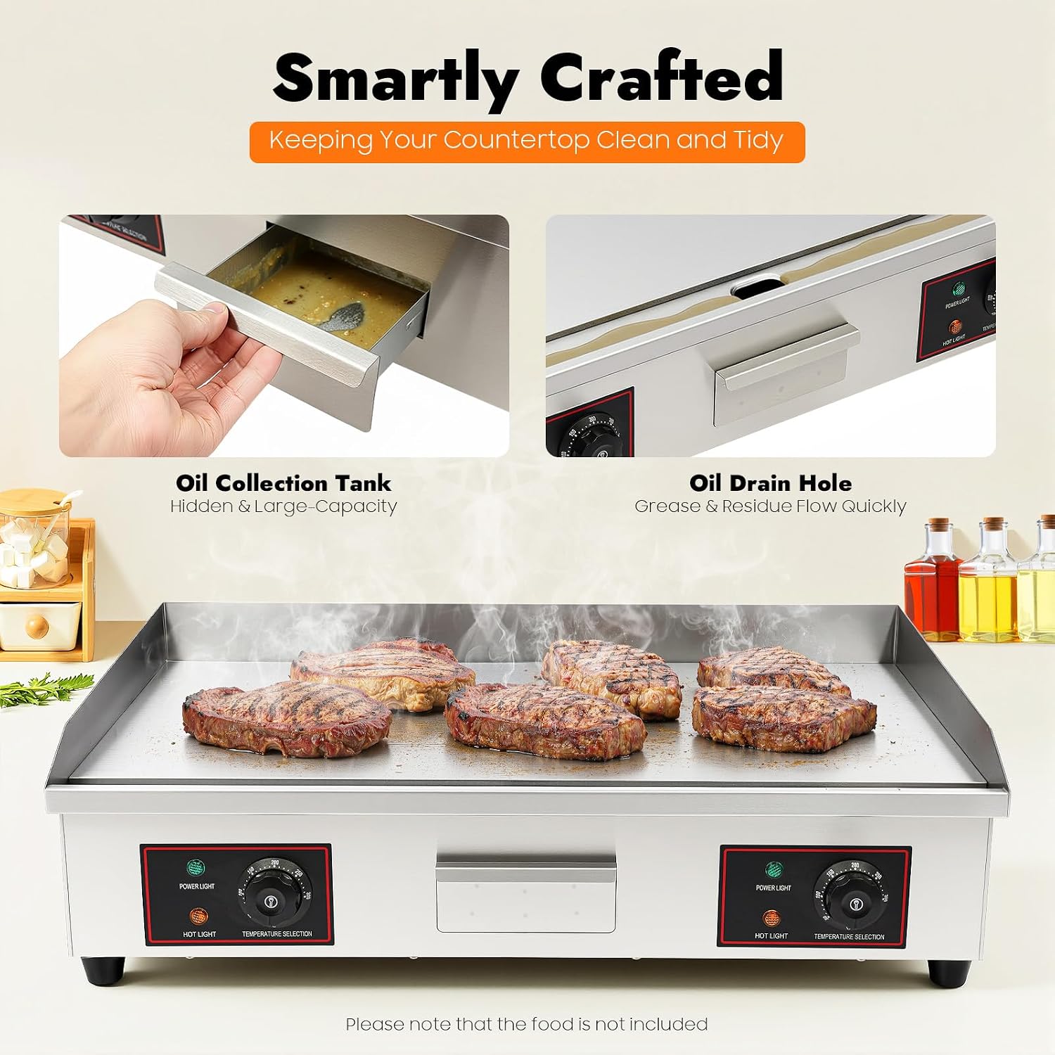 30' Commercial Electric Flat Top Griddle 3000W Stainless Steel Electric Grill Non-stick Teppanyaki Countertop Griddle with Adjustable Temp Control, A Plug Not Included (30', Without Plug)