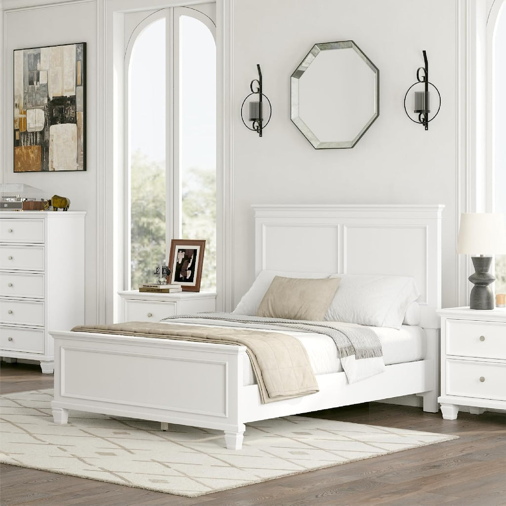 Signature Design by Ashley Fortman Transitional Full Panel Bed with Tapered Feet, Foundation or Box Spring Needed, White
