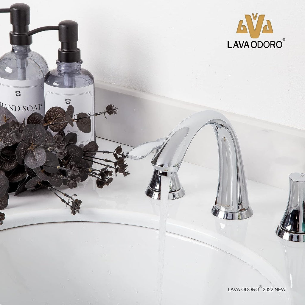 Lava Odoro Chrome Bathroom Faucet, 8 inch Widespread Bathroom Faucet 3 Hole 2 Handle Bathroom Sink Faucet Modern Bathroom Faucet Vanity Faucet with Drain Assembly Supply Line, BF405-C