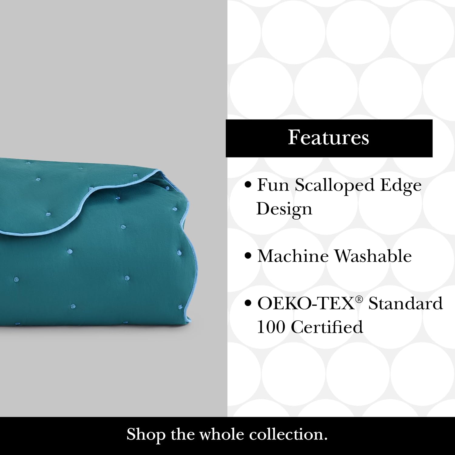 kate spade new york Scalloped Edge 3-Piece King Quilt Bedding Set, 100% Cotton Voile Reversible Cover, All Season Bedding, Machine Washable, Blue Spruce