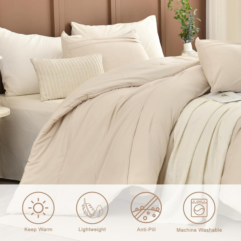 Masaca Oversized King Comforter 128'x120',Solid Color Pinch Pleated Extra Large King Comforter Set,3 Pieces Soft Textured Wheat Bedding Comforter Set Ultra Soft